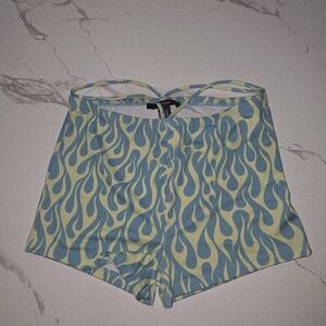Forever 21 High Waist Blue and Yellow Flame Shorts